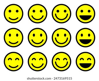 Smile face emoji icon set collection. Happy facial emoticon concept