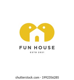 Smile face emoji with negative space home symbol logo icon sign design concept. Vector illustration. 