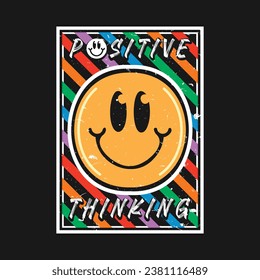 Smile face emoji with positive thinking phrase. Positive quotes, typography design vector.