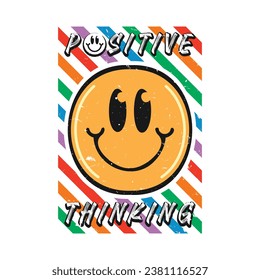 Smile face emoji with positive thinking phrase. Positive quotes, typography design vector.