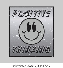 Smile face emoji with positive thinking phrase. Positive quotes, typography design vector.