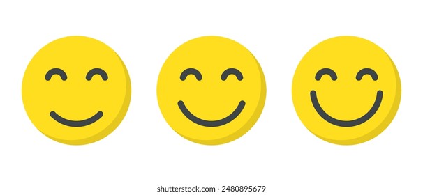 Smile face emoticon icon set in flat design. Happy facial emoji concept