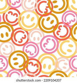 Smile Face Emoticon Overlapping Vector Seamless Pattern