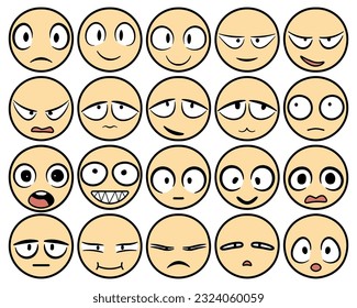 Smile Face Expression wih Hand Drawn, Face Emotion concept Illustration.