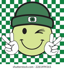 Sonrisa Groovy Shamrock mano de la paz hippie Día de Patrick