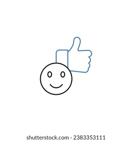 Smile face and hand thumb up concept line icon. Simple element illustration.Smile face and hand thumb up concept outline symbol design.