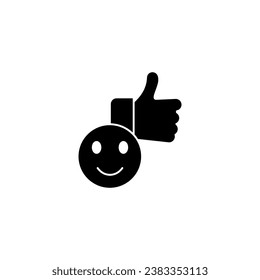 Sonríe la cara y el pulgar de la mano hacia arriba icono de la línea de concepto. Ilustración de elemento simple.Diseño de símbolo de contorno de la cara y el pulgar de la mano de sonrisa.
