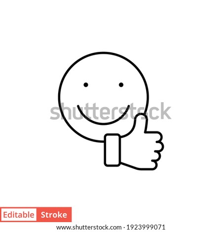 Smile face and hand thumb up line icon. Like, happy, favourite, love, and testimonials concept. Simple outline style. Vector illustration isolated on white background. Editable stroke EPS 10.