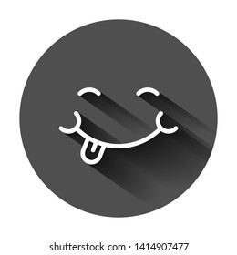 Smile face icon in flat style. Tongue emoticon vector illustration on black round background with long shadow. Funny character business concept.
