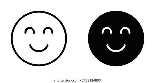 Smile Face Icon Set. Happy emoji expression in line and solid style vector illustration