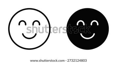 Smile Face Icon Set. Happy emoji expression in line and solid style vector illustration