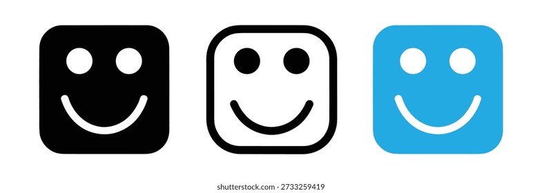 Smile Face Icon Set Vector - Emoticon feliz y Satisfaction Square Symbols, Comentarios emojis iconos, satisfacción Cliente, calificación emojis conjunto en diferentes colores, 