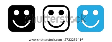 Smile Face Icon Set Vector - Happy Emoticon and Satisfaction Square Symbols,Feedback emojis icons, Customer satisfaction, rating emojis set in different colors, 