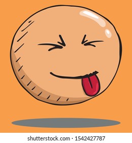 Smile face icon. Vector illustration face with emotions. Hand drawn face showing tongue.