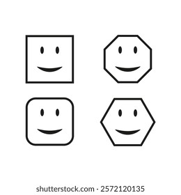 Smile face icons. Geometric emoticon shapes. Black white symbols. Vector playful designs.