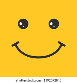 Smile face isolated on yellow background. Happy cute smile face. Cartoon emoji character. Funny emoticon icon.