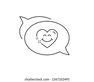 Smile face line icon. Chat bubble design. Happy emoticon chat sign. Heart face symbol. Outline concept. Thin line smile face icon. Vector