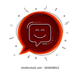 Icono de la línea de sonrisa. Burbuja de chat con sombra. Feliz señal de chat de emoticonos. Símbolo de burbuja de voz. Icono de la sonrisa delgada. Vector