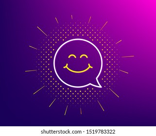 Lächeln Sie das Symbol für die Bildlinie. Halftone Muster. Herzlichen Glückwunsch zum Chatzeichen. Sprecht ein Luftbläschen-Symbol. Farbverlauf-Hintergrund. Lächeln Sie das Symbol für die Bildlinie. Gelbes Halbtonmuster. Vektorgrafik