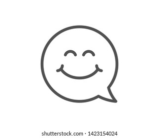 Smile face line icon. Happy emoticon chat sign. Speech bubble symbol. Quality design element. Linear style smile face icon. Editable stroke. Vector