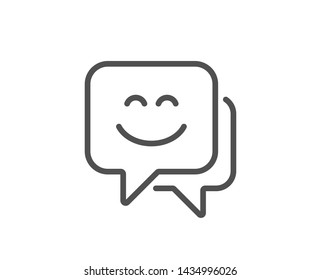 Smile face line icon. Happy emoticon chat sign. Speech bubble symbol. Quality design element. Linear style smile face icon. Editable stroke. Vector