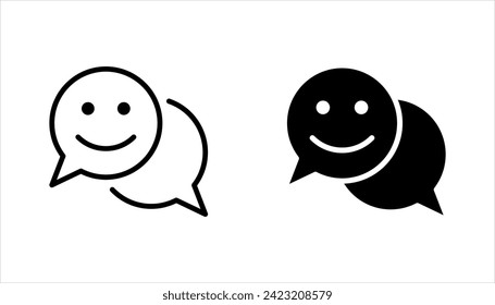 Smile face line icon set. Happy emoticon chat sign. Speech bubble symbol. vector illustration on white background