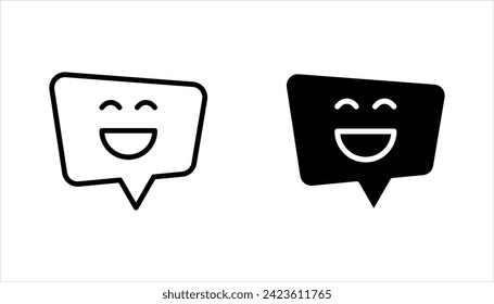 Juego de iconos de la línea de la cara sonriente. Feliz señal de chat de emoticonos. Símbolo de burbuja de voz. ilustración vectorial sobre fondo blanco