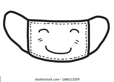 Smile Face Mask / Cartoon Vector And Illustration, Black And White Style, Isolated On White Background