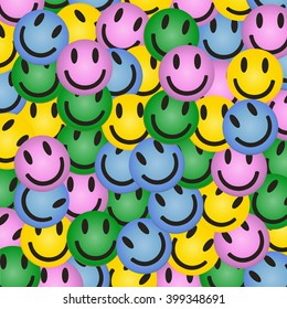 Smile face pattern with colourful smileys for textiles background. Smiles icon background. design vector