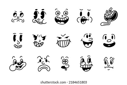 Smile face retro emoji  Faces cartoon characters from the 30s  Vintage comic smile vector 