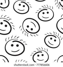 Smile face seamless pattern background. Business flat vector illustration. Hand drawn face doodle sign symbol pattern.