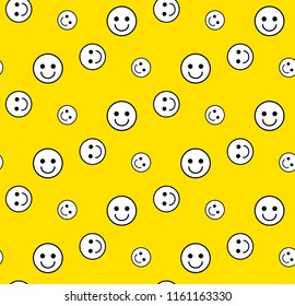 Smile Face Seamless Pattern on Yellow background. 