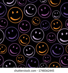 Smile Face Seamless Pattern. Texture doodle art. Isolated line simple illustration. For print, icon, logo, poster, symbol, design, decor, textile, paper, card, invitation, holiday. Eps10.