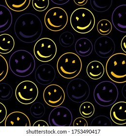 Smile Face Seamless Pattern. Texture doodle art. Isolated line simple illustration. For print, icon, logo, poster, symbol, design, decor, textile, paper, card, invitation, holiday. Eps10.