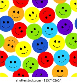 Smile Face Seamless Pattern. Vector colorful Graphic Background.