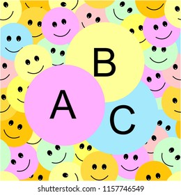 Smile Face Seamless Pattern. Vector Graphic Background with fonts ABC.