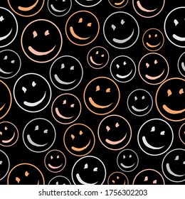 Smile Face Seamless Pattern.  Vector Background Texture. For print, icon, logo, poster, symbol, design, decor, textile, paper, card, invitation, holiday. Eps10.