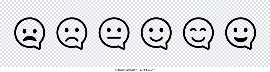 Smile face speech bubble icon. Black vector isolated emoji collection. Cutomer feedback concept. EPS 10