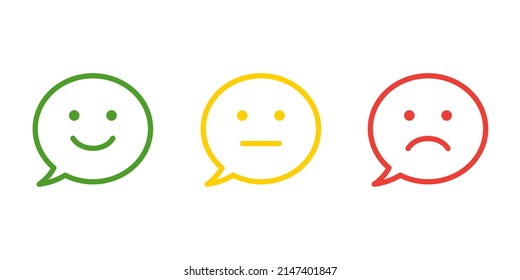 Smile face speech bubble icon. Feedback emoji icons vector design. Bad and good review. Happy and sad reaction. Vector