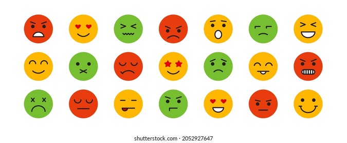 Smile face vector icons, emoticon set, cartoon funny colorful emoji symbol collection isolated on white background. Cute illustration