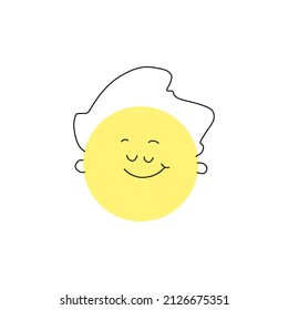 Smile face yellow vector happy. a cheerful face in the style of minimalism with curls. for postcards, websites, souvenirs and t-shirt design