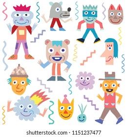 Smile Faces Cheese Characters Doodles Set 3 Spot Colors