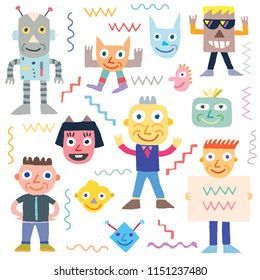 Smile Faces Cheese Characters Doodles Set 1 Spot Colors