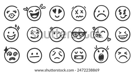 Smile faces icon in hand drawn style. Doddle faces vector illustration on isolated background. Happy and sad face sign business concept.