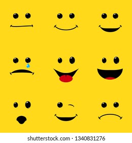 smile faces pack. Different emotions collection. Simple flat design