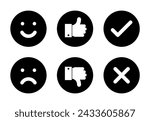 smile faces, thumbs up and down, check mark and cross solid round icons set
