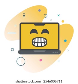 Smile Facial Expression on Laptop Screen - Technology Illustration Design for Digital Media |  icon design Smile Emoji Laptop
