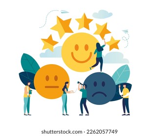 smile feedback customers in emoji circles with joyful to sad. rating instead of stars emoticon icons, teamwork on reviews and customer reviews, rating of reviews, vector illustration product quality 