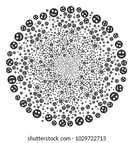 Smile festive circle. Object pattern made from scattered smile icons as exploding spheric cluster. Vector illustration style is flat iconic symbols.