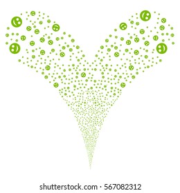 Smile fireworks stream. Vector illustration style is flat eco green iconic symbols on a white background. Object double fountain made from random pictographs.